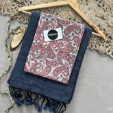 Dark Grey Handloom Khadi Cotton Saree With Mango Print Blouse